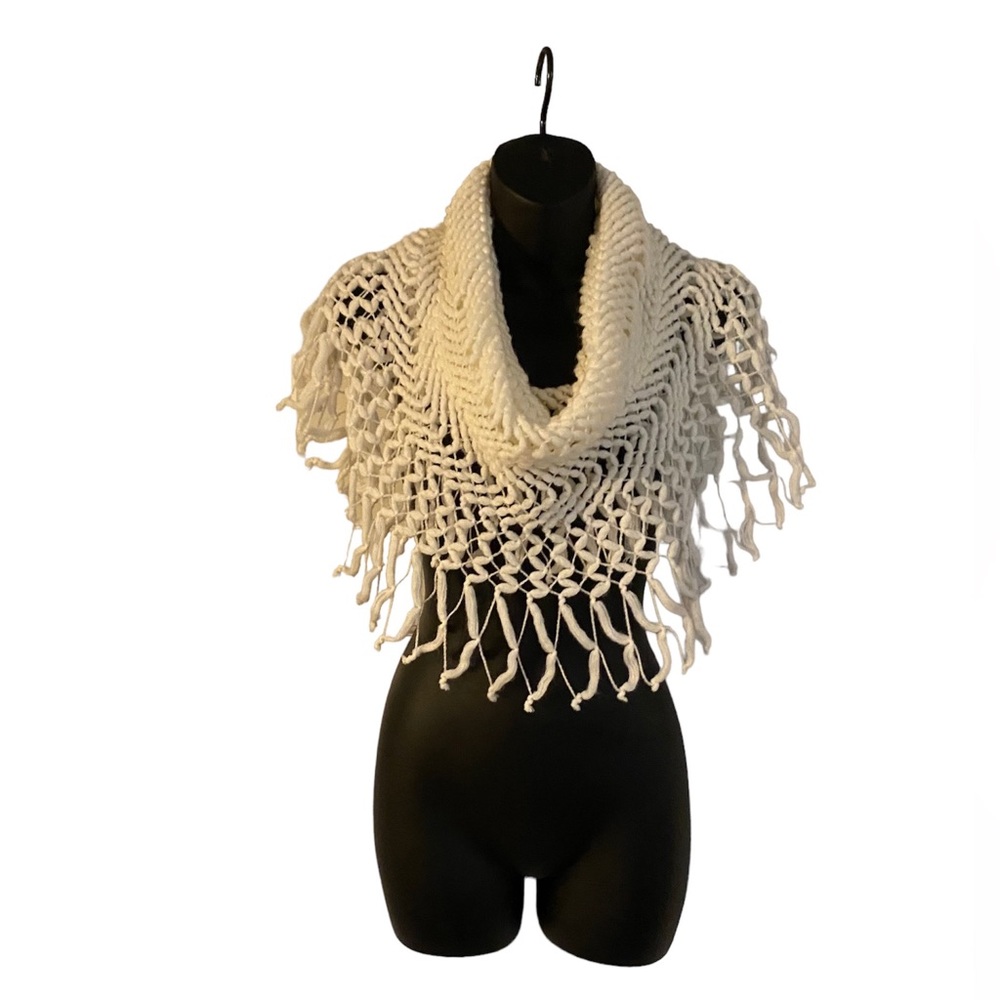 Unbranded White Infinity Fringed Tube Scarf